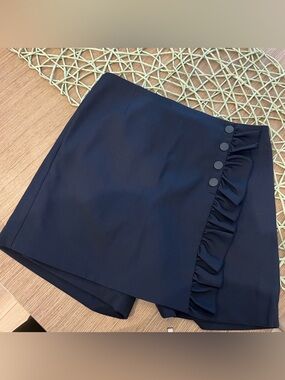 Tory Burch Masters Navy Ruffle Wrap Skort with Button Detail